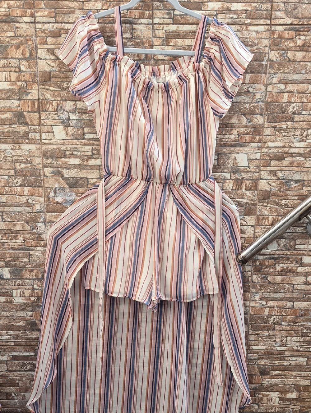Lily Rose Pastel Striped Off-Shoulder Dress